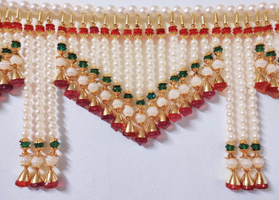 Heny Craft Handcrafted Pearl Beaded Temple Toran for Home Mandir | 37 Inches Pooja Decor Toran(Plastic, Acrylic beads)