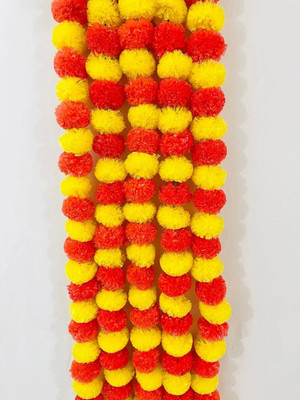 PhulPatti Artificial Fluffy Marigold Flowers Garlands Mala For Decoration - Pack of 5 Toran(plastic)