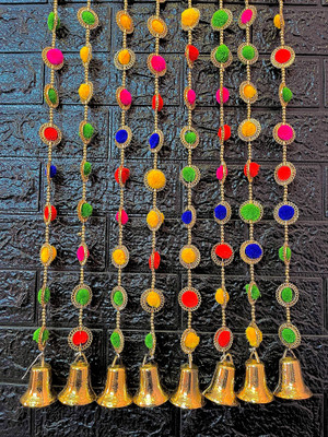 Sazavat store 4Pcs 4.5 Ft Multicolor Ring Pom Pom Bell Toran Toran(Fabric, Plastic, Wollen)