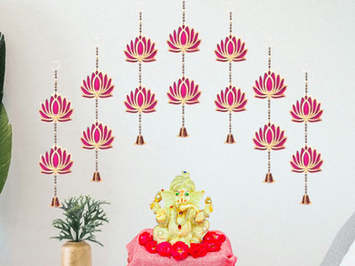 SHUBHKARIYA Beautiful 2 Tier Lotus Backdrop (Latkan) Pack of 7 Toran(MDF)