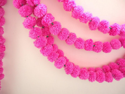 Aahum Sales Phool Mala Artificial Genda Phool Marigold Fluffy Flower Garlands for Decoration (Pink Color) Set of 5 Pcs Plastic Garland(Pink)