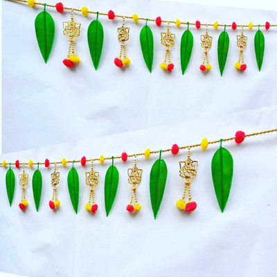 pisco Traditional Ganesh With Aam Patta For Entrance Main Door Home Diwali Decoration Toran(Mango Leaves, Ganesha)