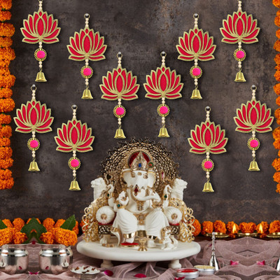 Jack Lawrence Home Decor and Festive Decorations Lotus Wall Hanging with Bells – Set of 10 Toran(MDF)