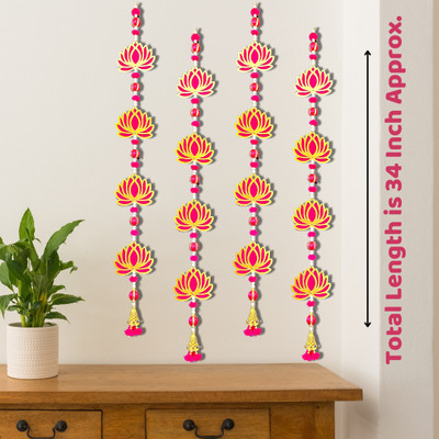 Sazavat store 2Piece_NewLotus_Toran Toran(Metallic Hooks, Golden Plastic Bells, Velvet Lotus MDF, Moti Beads)