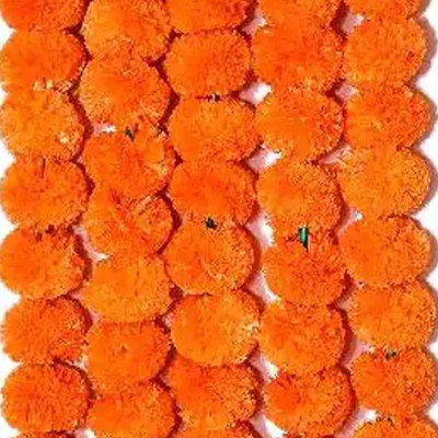 Fashion Bizz Artificial Flowers Home Decoration Orange Marigold Artificial Flower(55 inch, Pack of 5, Garlands)