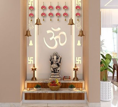 True Décor Set Of 6 Lotus Hangings For Decoration Mandir Decor Toran(MDF)