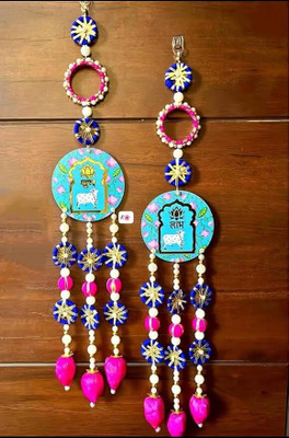 SellPlus Shubh Labh MDF Hanging with Foam Lotus Buds| Perfect for Temple Blue Toran(Handmade)