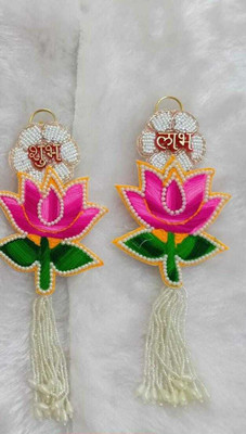 Sanvatsar Shubh Labh Lotus Pattern Traditional Hanging Handmade Pearl Beads Toran