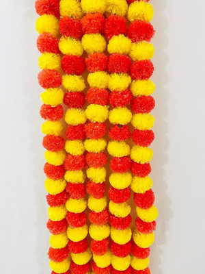 PhulPatti Artificial Fluffy Marigold Flowers Garlands Mala For Decoration - Pack of 5 Toran(plastic)