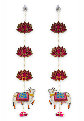 SMARAN India Cow Lotus Latkan For Wall Decoration For Diwali, Navratri,Ghar Home Decor Toran(Wooden)