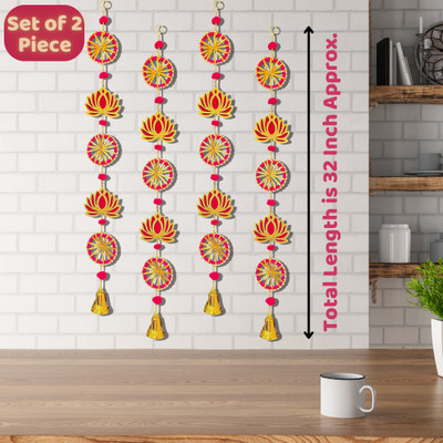 Sazavat store 2Piece_NewLotus_Toran Toran(Metallic Hooks, Golden Plastic Bells, Velvet Lotus MDF, Moti Beads)