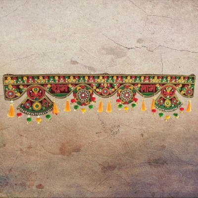 narya traditional Vibrant Design with Subha & Labha Symbols and Colourful Pompoms Toran(Febric)