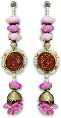 Amdeeworld Pink Gold Shubh Labh Door Hanging Floral Door Side Hanging for Home & Mandir Toran(MDF Base)