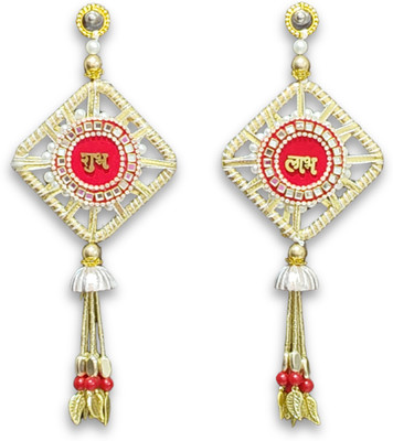 Amdeeworld Red Gold Diamond Shubh Labh Hanging Toran with Tassels for Home Décor Toran(MDF Base)