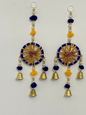 MAGPIE Handmade Blue Shubh Labh for Wall Hanging Bandhanwar Decoration 1 FT,2 Strings Toran(Wool, Bangle)