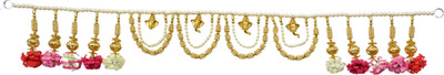 narya traditional Elegant Multicolor Floral and Bead Toran with Golden Bells Toran(Plastic)