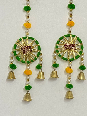 TATHAGATA Handmade Green Shubh Labh for Wall Hanging Bandhanwar Decoration 1 FT,2 Strings Toran