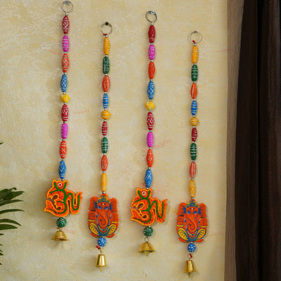 TIED RIBBONS Set of 4 Decorative Om and Ganesha Door Wall Hanging Diwali Home Office Pooja Room Living Room Main Door Festival Decoration Accessory Toran(Wood)