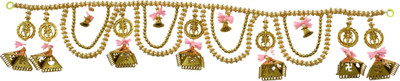narya traditional Toran Elegant Golden Beaded Toran with Bells and Pink Flowers Toran(Plastic)