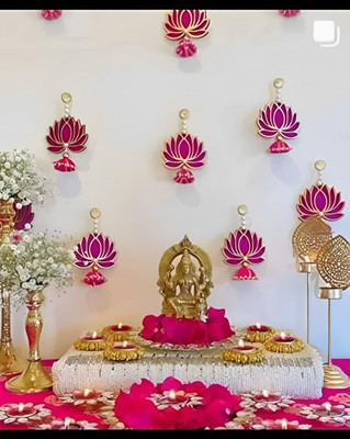 Priyashyam Traders Lotus Hanging Decoration for Diwali Decorations Items Puja Mandir Backdrop Pack of 10(8 inch X 4 inch, Pink)