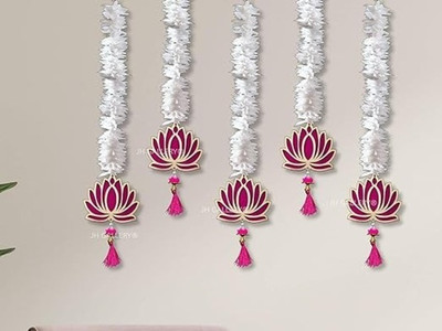 Red Crush Shubh Labh Lotus Showpiece Hanging Garland Toran For Door 21 Inches (Set of 15) Toran
