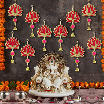 Jack Lawrence Home Decor and Festive Decorations Lotus Wall Hanging with Bells – Set of 10 Toran(MDF)
