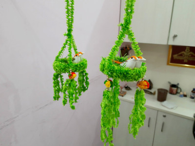 HUBBER Hubber Artificial Handicraft Green Birds For Home & Office Decoration Set Of 2 Toran(Wool)