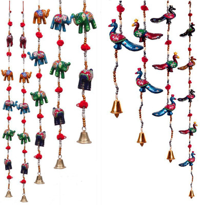DreamKraft Rajasthani Elephant and Peacock Door Hanging Toran Toran(Paper Mache)