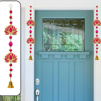 Sanjolie Pink Lotus Door Toran/Wall Hanging for Diwali,Puja Mandir– Pack of 2 (26 Inches) Toran