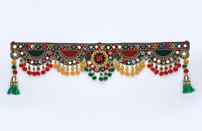 narya traditional Main Door Hanging Toran for Swastik with Attached Latkan Multi Zula Multicolor Toran(Velvet, 37-Inches)