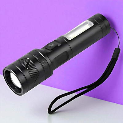 Shamsa A333 (ZOOMABLE METAL LED TORCH) 3 Modes Flashlight, Super Bright Torch(Black, 11 cm, Rechargeable)