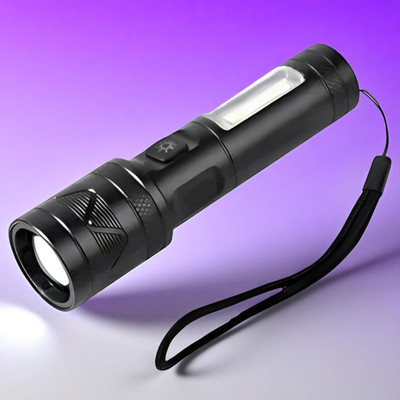 Stybits A386 (ZOOMABLE METAL LED TORCH) 3 Modes Flashlight, Super Bright Torch(Black, 11 cm, Rechargeable)
