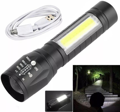 RECTITUDE New Portable LED COB Flashlight USB Rechargeable Torch(Black, 10 cm, Rechargeable)