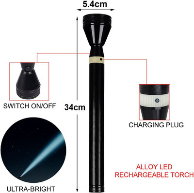 CICASTO Heavy Duty Torch with Long Range Powerful Beam and Durable LED Technology 6 hrs Torch Emergency Light(Black)
