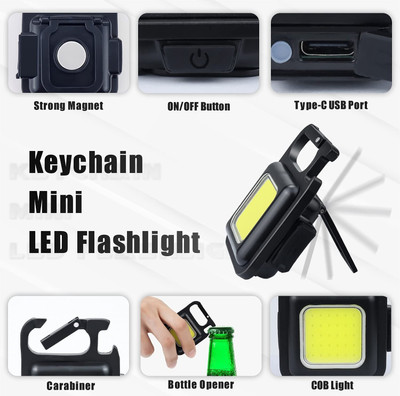 MHAX Multifunction Keychain LED Light with Bottle_Opener Mini COB Rechargeable Key Chain