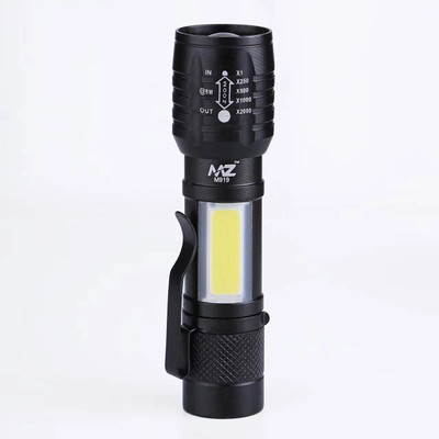 MZ M919 (ZOOMABLE LED METAL ) with SOS Function, 25W Laser COB, 500mAh Battery Torch(Black, 9 cm)