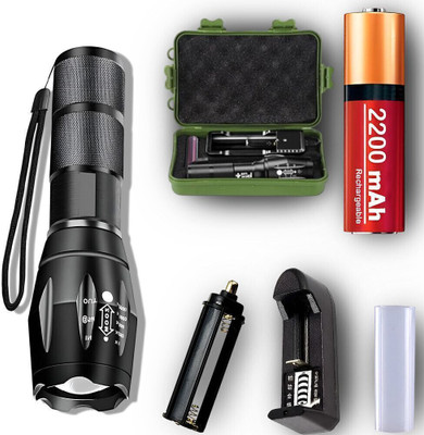 ApexBeam High Power 5 Mode Flashlight with SOS and Strobe Functions Torch(Black, 11.5 cm, Rechargeable)