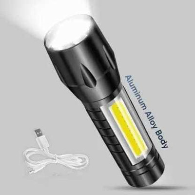 99Drops LED Zoomable 3 Modes COB 9W Flashlight Torch Emergency Light Torch Black, 9 cm, Torch(Black, 12 cm, Rechargeable)