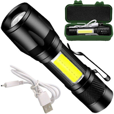 ssmall sun Rechargeable 2 Mode Torch Emergency Flashlight USB Gadget Torch(Black, 14 cm, Rechargeable)