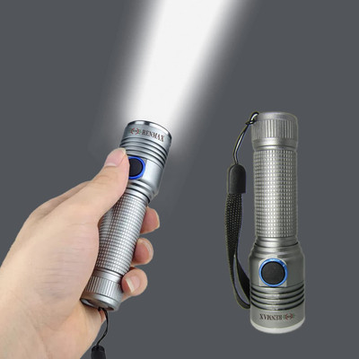 JGG Jain Gift Gallery Pocket Torch Light Focus Rechargeable 3-Modes 2200Mah Led Flash Metal,200 Lumen Torch(Silver, 10 cm, Rechargeable)