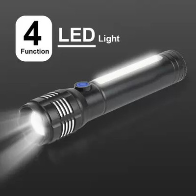 ECOSKY 4 MODES ZOOM HIGH/LOW/STORBE AND SIDE COB LIGHT METAL BODY Torch(Black, 13 cm, Rechargeable)