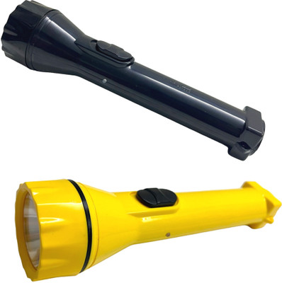 PLSUPREME ®Premium 2PC PL-008 with in built charger 3W Rechargeable Torch|Mini Torch Light Torch(Black, Yellow, 20 cm, Rechargeable)