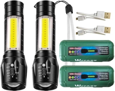 Wifton (Pack of 2) Mini Pocket Light Zoom COB USB Charging Led Water Proof TorchR Torch(Black, 9 cm, Rechargeable)