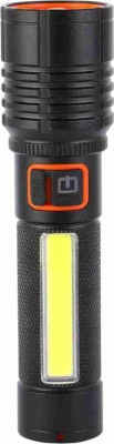 GLOWISH LONG RANGE POWERFUL LED FLASHLIGHT 4 LIGHT MODES SUPER STRONG COB Torch(Silver, Black, 8 cm, Rechargeable)