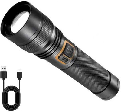 Dazzel Flex Metal Led Light Long Range 1000 Meter|1 Km High Power Zoomable & Type-C Cable Torch(Black, 13.5 cm, Rechargeable)