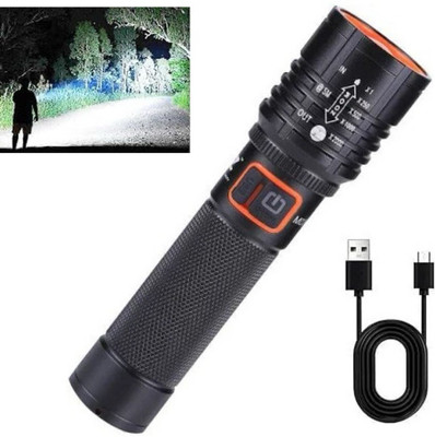 Oximus Metal Body Light Long Range 2 in 1 Long Distance Up to 0.4 Km high torch 8 hrs Torch Emergency Light(Black)
