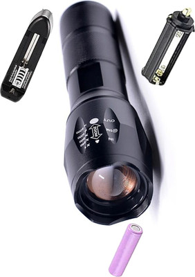 Kindw LED Zoomable 5 Mode Rechargeable Waterproof 500 meter 25W Flashlight Torch Torch(Black, 14 cm, Rechargeable)