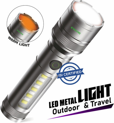 Eware Multifunctional 8 Mode LED Zoom Flashlight with COB Side Dual Light Color Output Torch(Grey, 18 cm, Rechargeable)