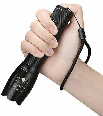 VVG TRADERS TAC Light Metal LED Torch Flashlight, XML T6 Water Resistance 5Modes Zoom Torch with Adjustable Focus with 3 AAA Battery (Emergency... Torch(Black, 9 cm, Rechargeable)