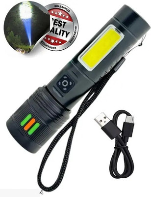 Dazzel Flex 035 -ZOOMABLE LED METAL 5 MODE Flashlight, Super Bright Torch(Black, 13.5 cm, Rechargeable)